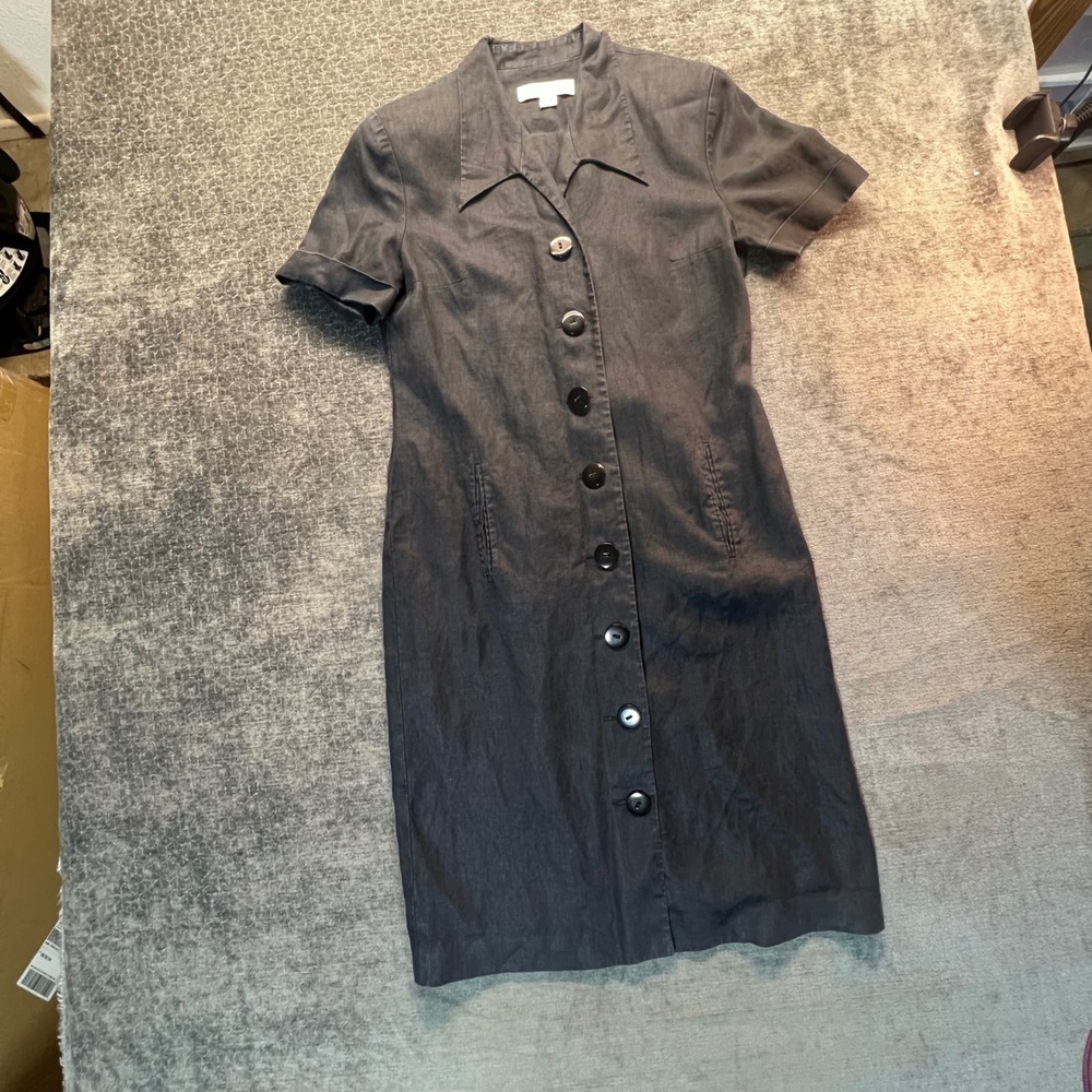 Miller Shor Women's Linen Button Front Shirt Dress Dark‎ Gray Size 10